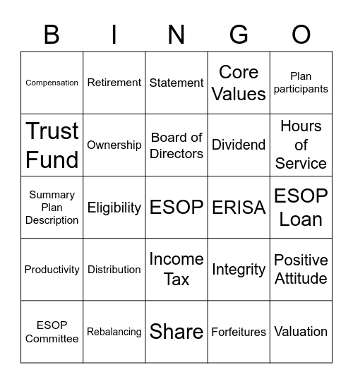 ESOP Bingo Card