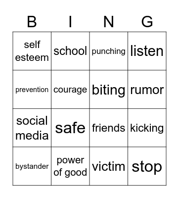 Anti Bully Bingo Card