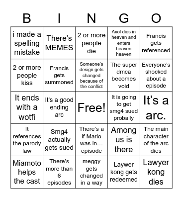 Lawsuit arc bingo Card