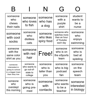 College Fair Bingo Card