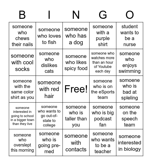 College Fair Bingo Card