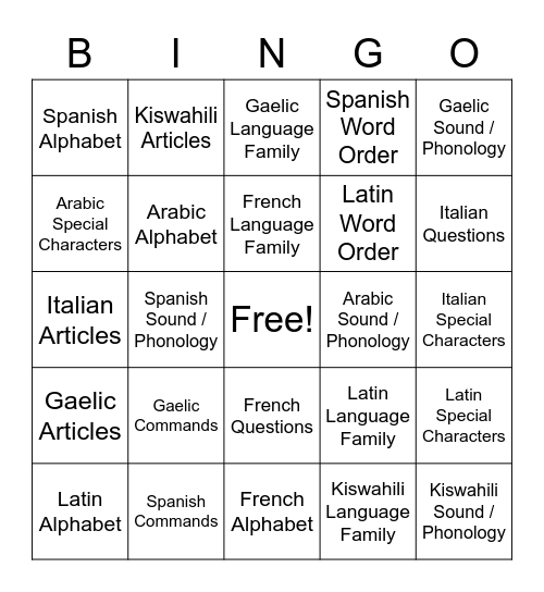 Who Speaks A Language? Bingo Card