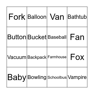 Syllable Bingo Card