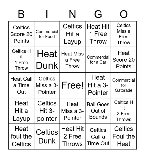 Celtics v. Heat Bingo Card