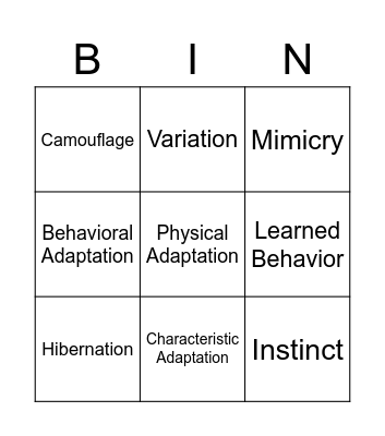 4th Grade Animal Adaptation Bingo Card