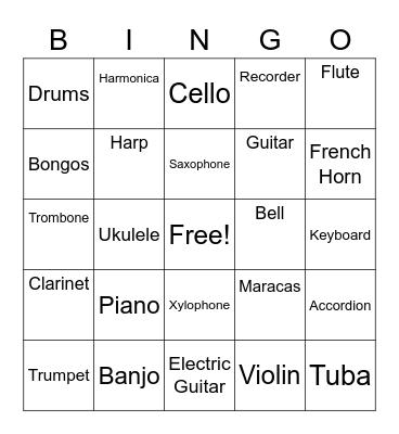 Instrument Sounds Bingo Card