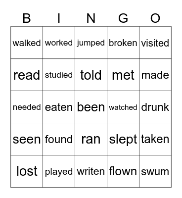 PAST PARTICIPLE VERBS Bingo Card