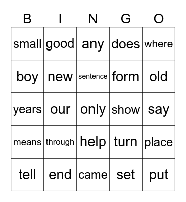 Sight Word Bingo (2nd Fry List - need to work on 10.12) Bingo Card