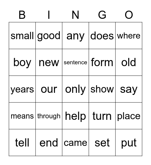 Sight Word Bingo (2nd Fry List - need to work on 10.12) Bingo Card