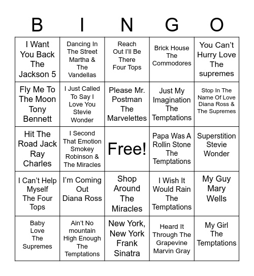 Motown Bingo Card