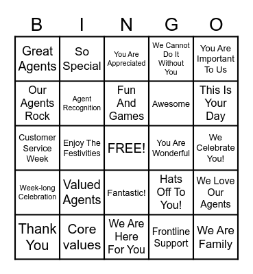 Customer Service Week Bingo Card