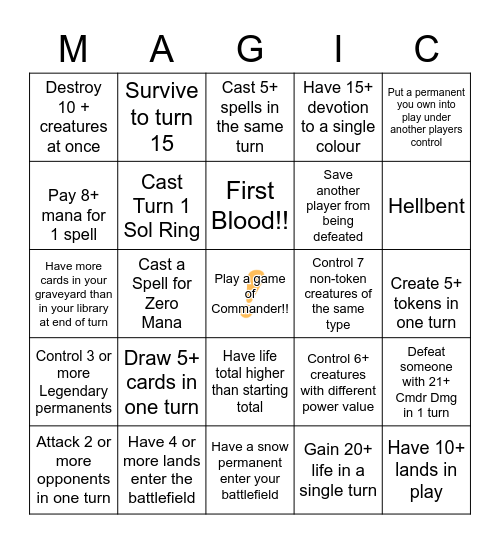 MTG Commander Bingo! Bingo Card