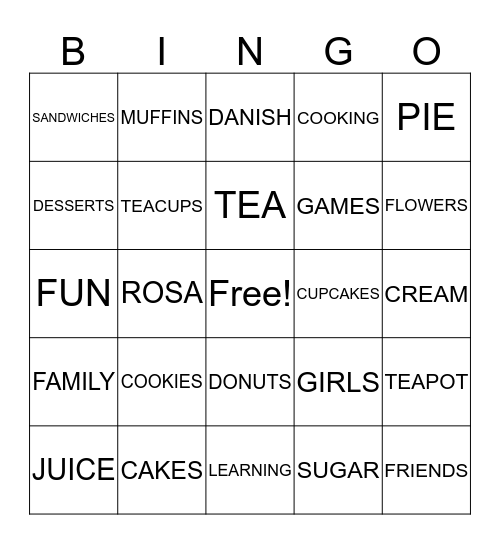 May Rose Tea Party 2015 Bingo Card