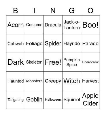 Get into Fall Bingo Card