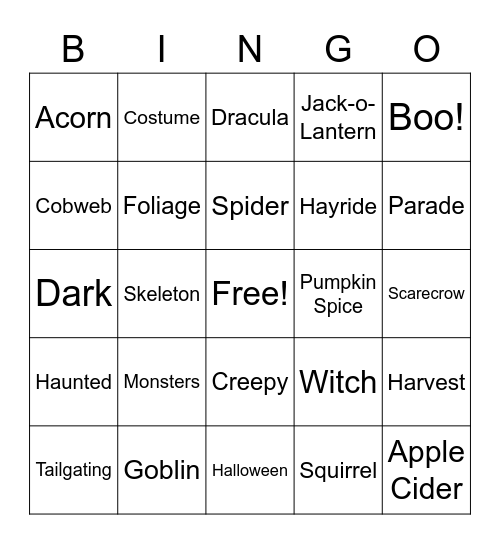 Get into Fall Bingo Card