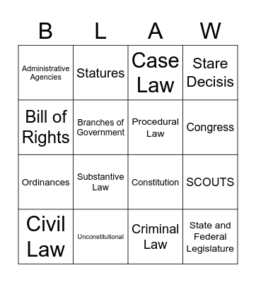 Business Law Bingo Card