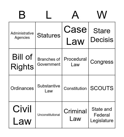 Business Law Bingo Card