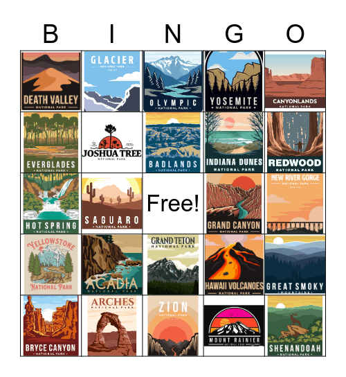 National Parks Bingo Card