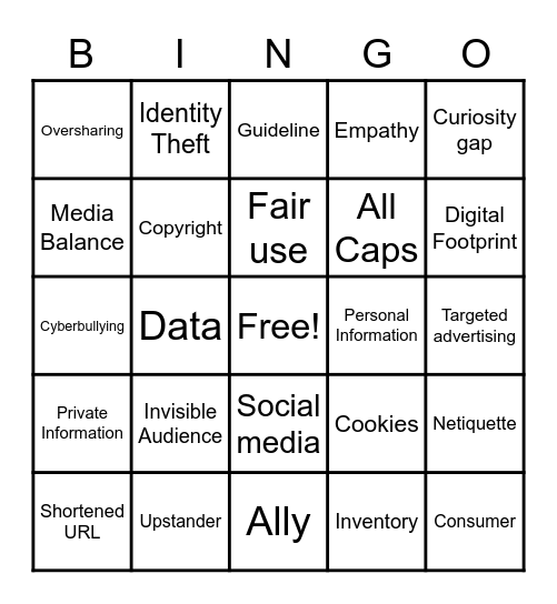 Digital Citizenship Bingo Card