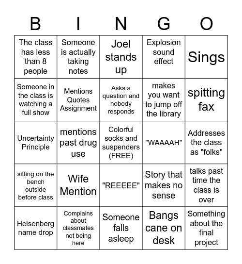 Joel Bingo Card