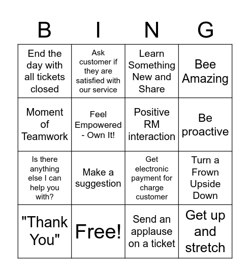 Customer Service Week Bingo Card