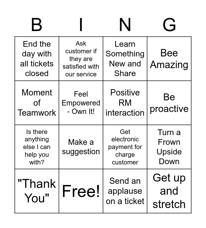 Customer Service Week Bingo Card