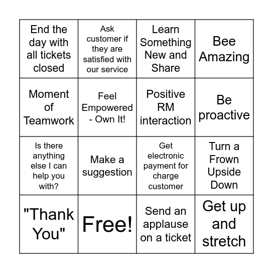 Customer Service Week Bingo Card