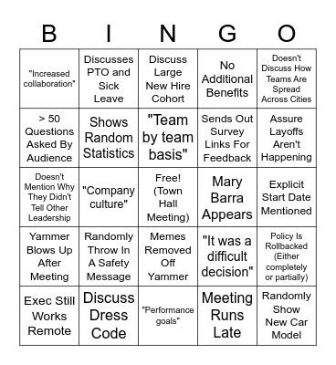 Wednesday Town Hall Bigo Bingo Card