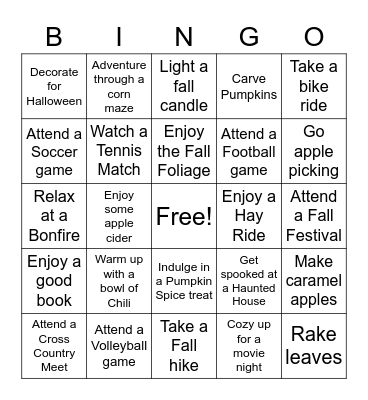 Fall Fun Bingo Card