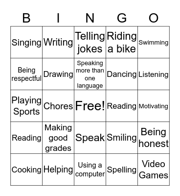 My Strengths Bingo Card