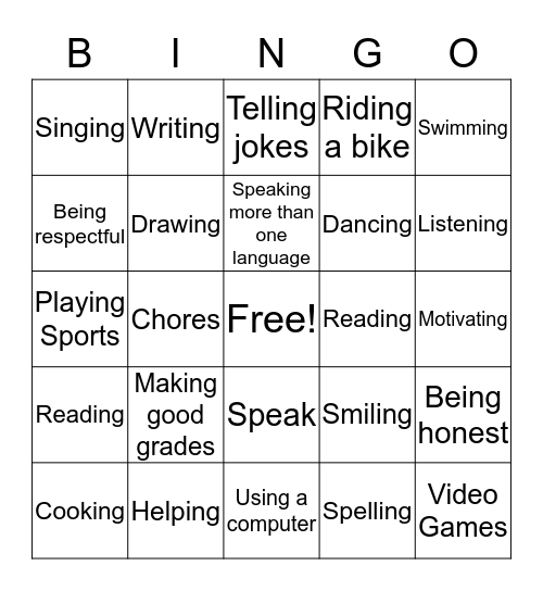 My Strengths Bingo Card