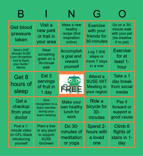 SUSE-CFL ONBOARDING / WELLNESS COVERALL Bingo Card