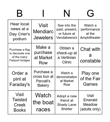 Fair Days Cross Card Bingo Card
