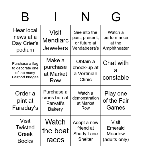 Fair Days Cross Card Bingo Card