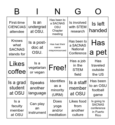 CIENCIAS 2022 Bingo Card