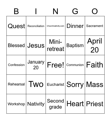 First Sacrament Info Night Bingo Card