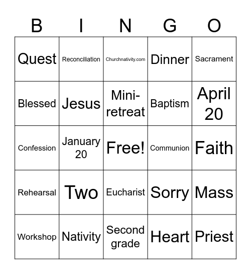 First Sacrament Info Night Bingo Card