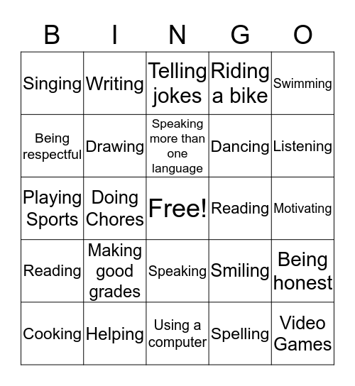 Speak to Me. I am Change.  I am a CHAMPION...Strengths Bingo Card