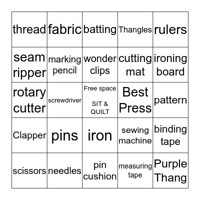 Quilting Supplies Bingo Card