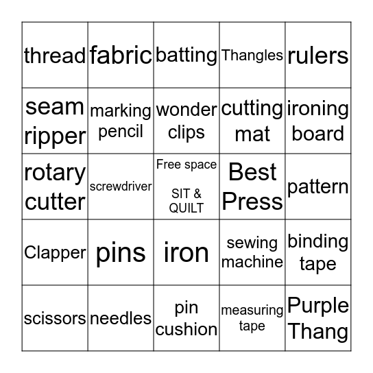 Quilting Supplies Bingo Card