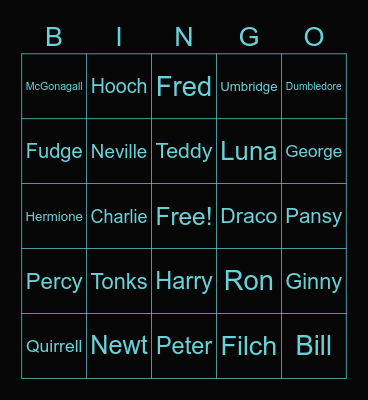 Harry Potter character Bingo Card