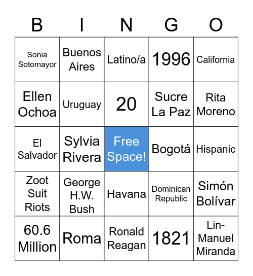FHNC DE&I Hispanic and Latinx American Heritage Month Bingo Card