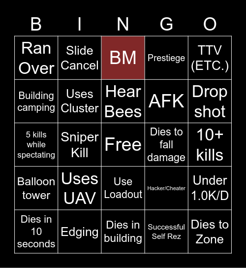 Warzone Bingo Card