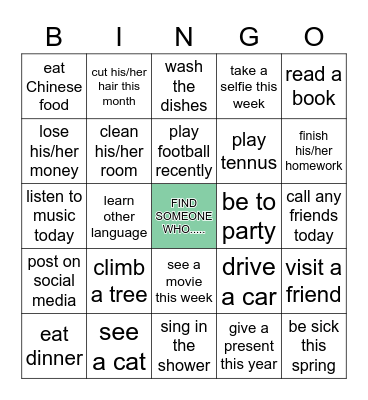 PRESENT PERFECT Bingo Card