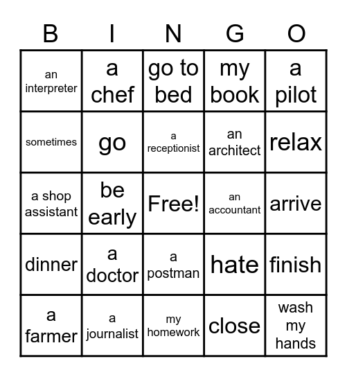 Vocabulary U's (3, 4, 5) Bingo Card