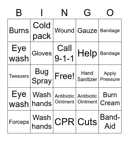 First Aid Bingo Card