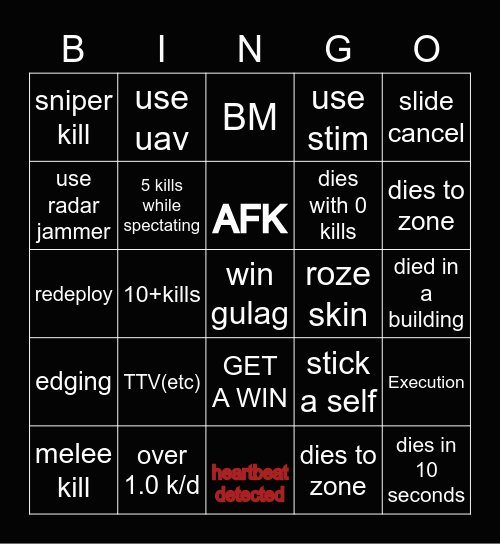 WARZONE BINGO Card