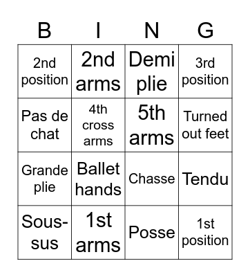 Ballet Bingo Card