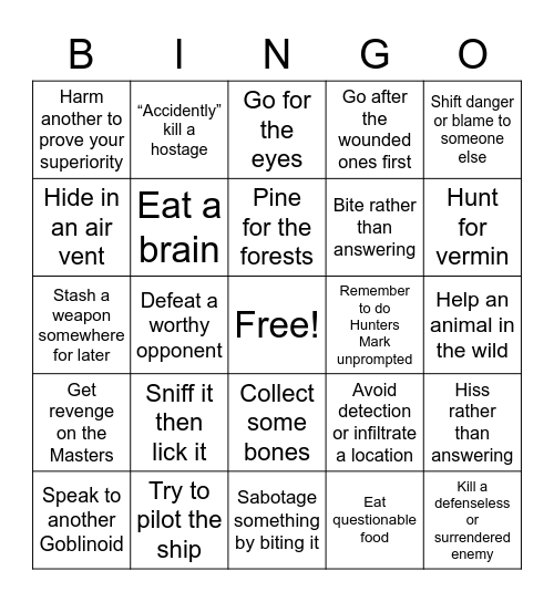 What is Giq the Goblin doing now? Bingo Card