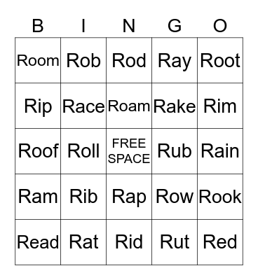 Initial /R/ Bingo! Bingo Card